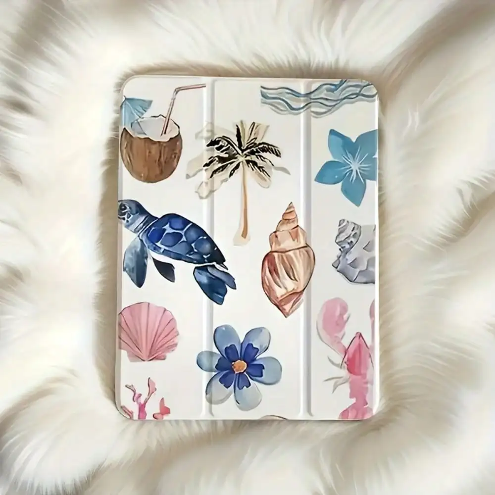 

Turtle, coconut tree pattern, TPU folding protective case, suitable for iPad Pro/Air/Mini (multiple sizes), sleep/wake function.