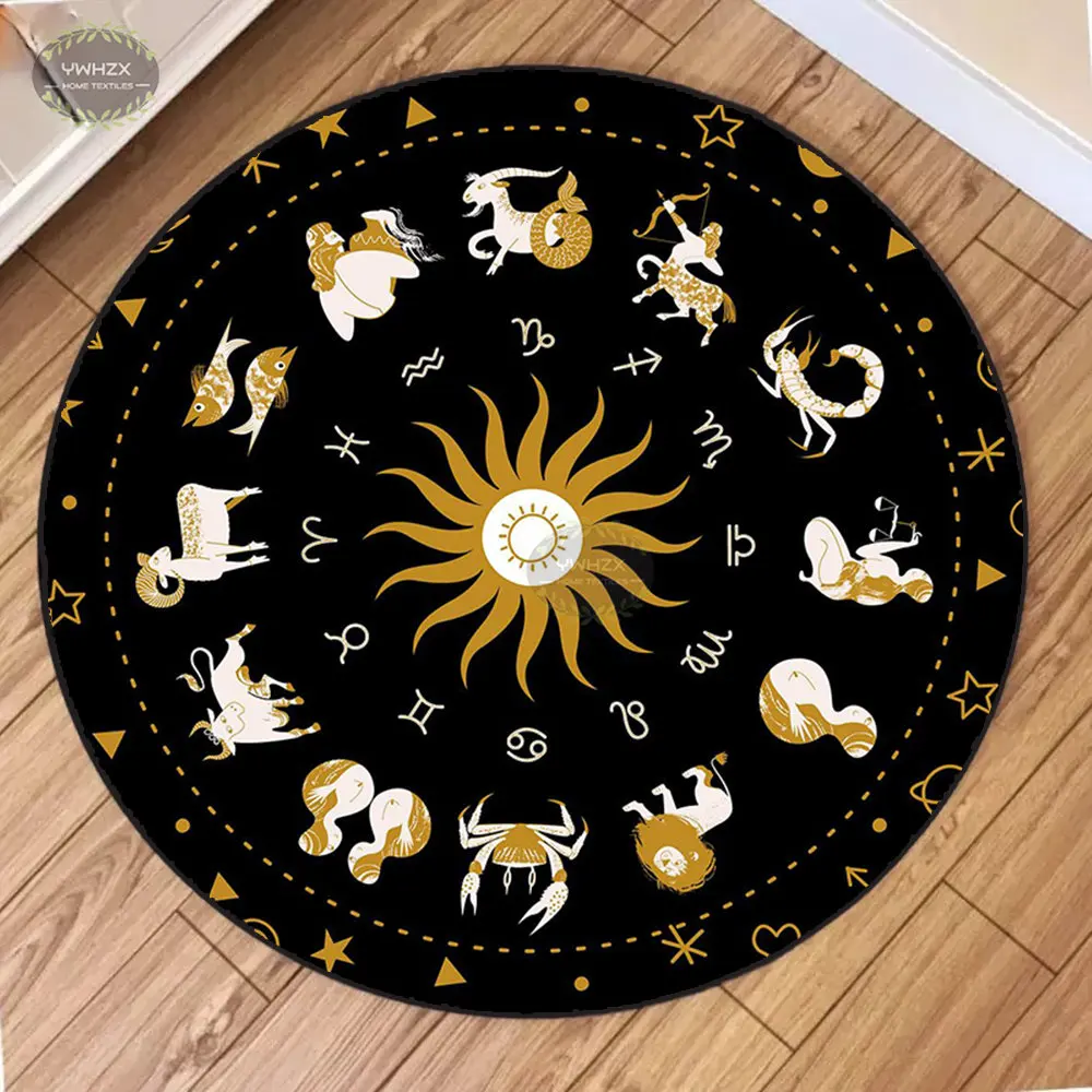 Mystic Constellation Round Carpets Home Decor Mat Constellation Tarot Wheel Living Room Non-slip Carpet Meditation Floor Mats