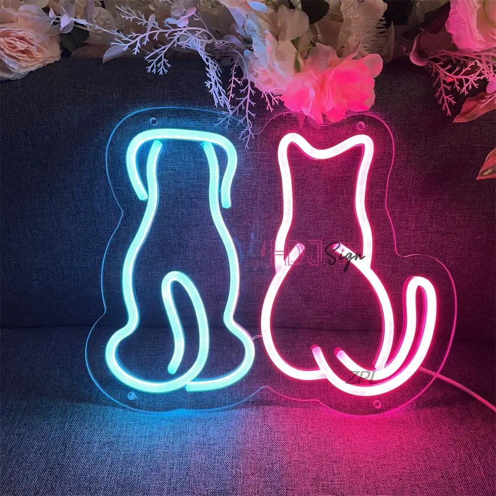 Custom Neon Sign Dog & Cat Logo LED Light Suitable For Couple Home Kid's Bedroom Cafe Store Personalized Design Wall Decor