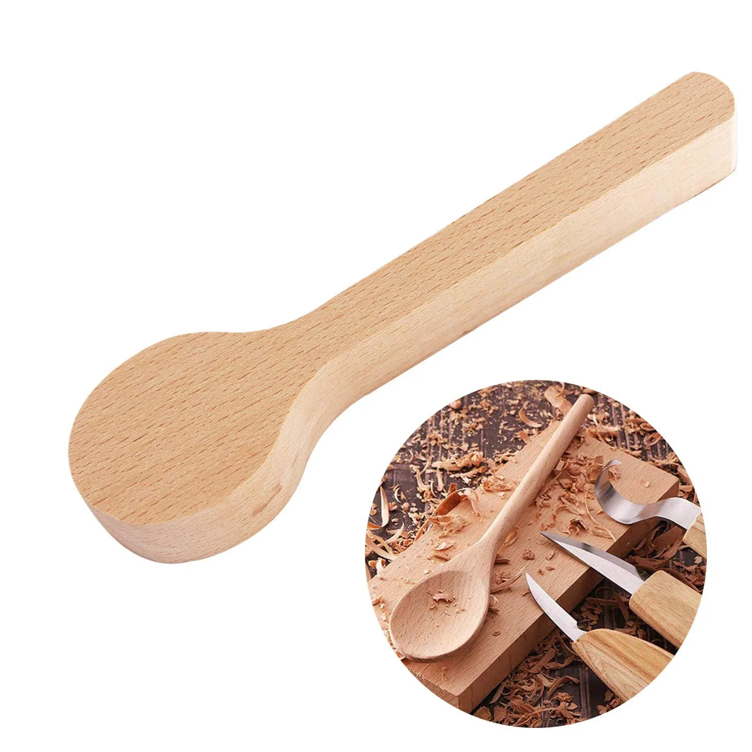 ABZJ 2 pezzi cucchiaio da intaglio in legno set vuoto faggio e noce kit da intaglio artigianale in legno non finito per Whitteler per principianti