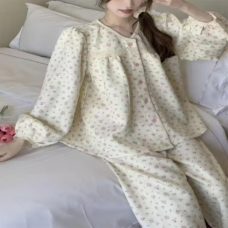 Conjunto de pijama Sexy para mujer, ropa de casa a la moda, traje para casa coreano grueso y cálido, pantalones de chándal de dos piezas para estudiantes, conjuntos de números completos