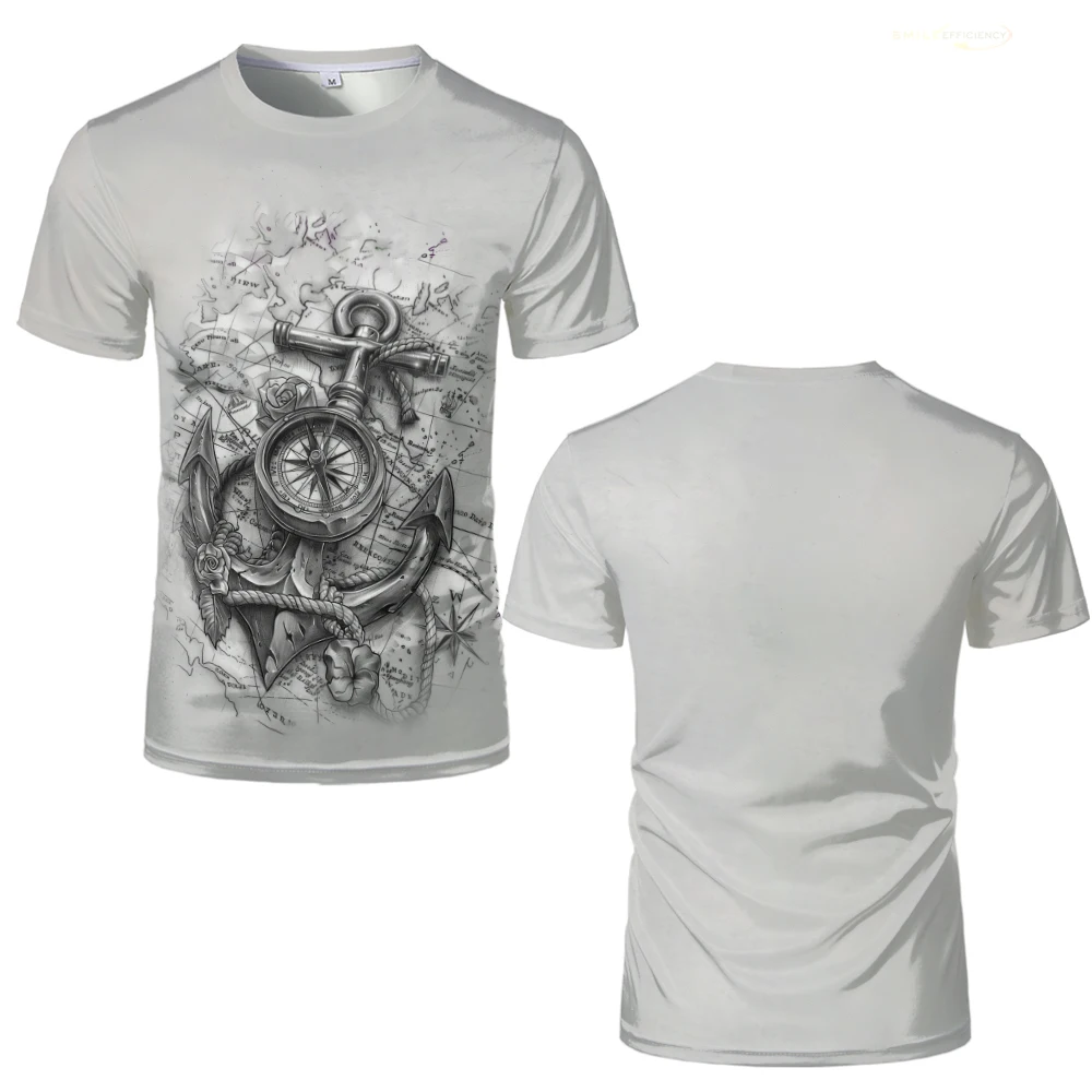 Men's Retro 3D printed T Shirt Anchor Pattern Casual Short-Sleeved Tops Summer Street Trend Men High Quality Clothing ​T-Shirts image 3
