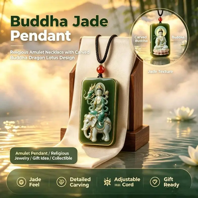 Hand Carved Green Glass Pendant Necklace Vintage Mythological Design Skin-Friendly for Daily Wear Party Jewelry Gift