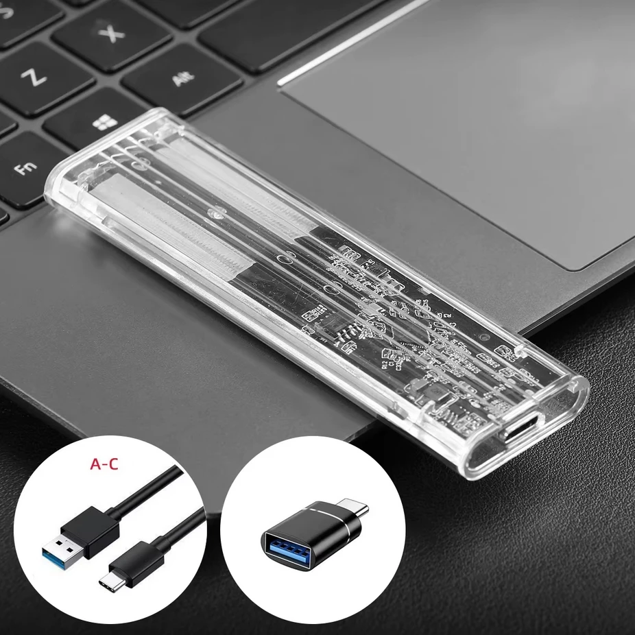 

Корпус SSD M.2 NVME PCIe/NGFF SATA/Dual Protocol Прозрачный USB Type C 10 Гбит/с M2 SSD Прозрачный внешний корпус Коробка для жесткого диска