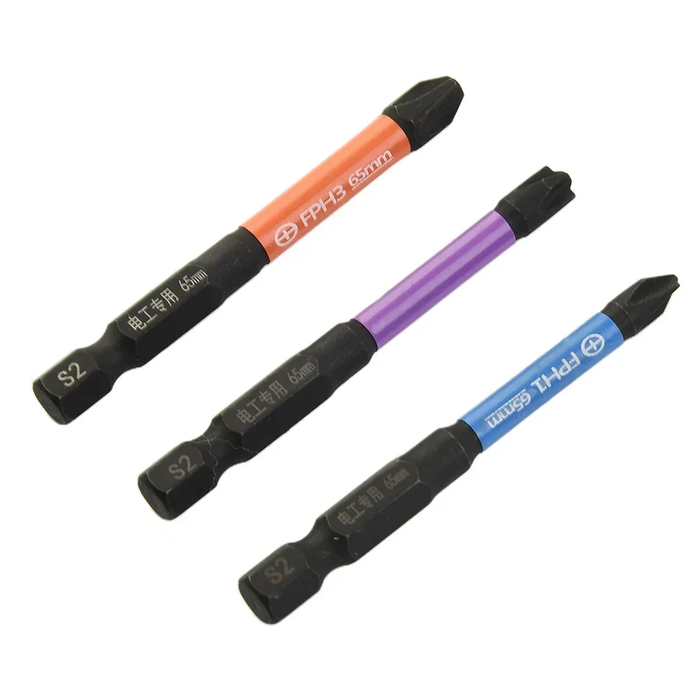 3pcs 65mm Length Special Slotted Cross Screwdriver Bit Magnetic Batch Head Anti Non-slip FPH1 FPH2 FPH3 Screw Driver Hand Tools