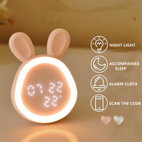 Cute Rabbit Alarm Clock USB Charging Mini Smart LED Clock with Night Light Bedroom Bedside Electronic Clock for Kids Table Clock