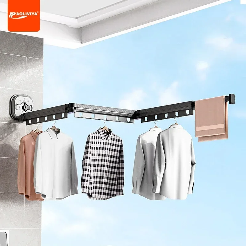 

Aoliviya Balcony Folding Clothes Hanger Wall Hanging Air a Quilt Rod Aluminum Alloy Telescopic Clothes Rail Sub Hanger Clothes P