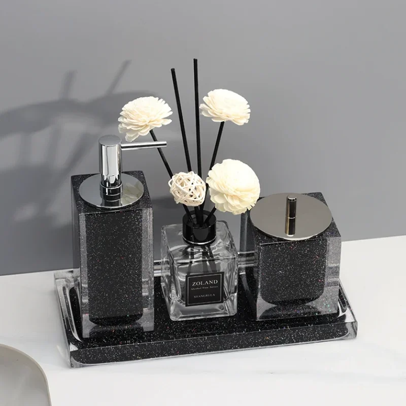 

High Quality Resin Hand Sanitizer Bottle, Bathroom Decoration Accessories, Shampoo Dispenser, Cotton Swab Box, Aromatherapy Tray