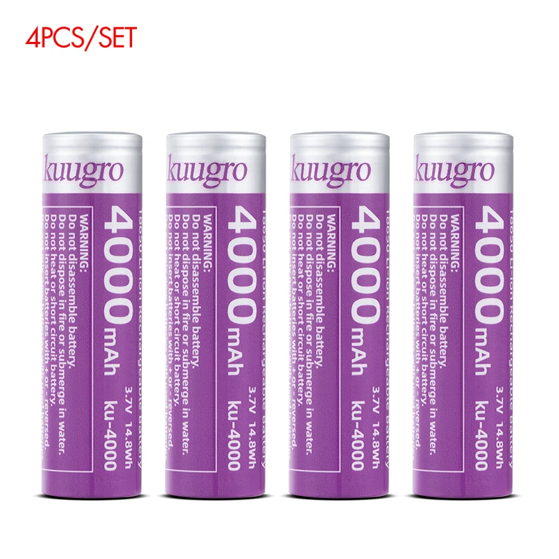 Kuugro ku-4000 18650 batterij met de hoogste capaciteit 4000 mAh 3,7 V 12A oplaadbare batterijen voor zaklampbatterijen