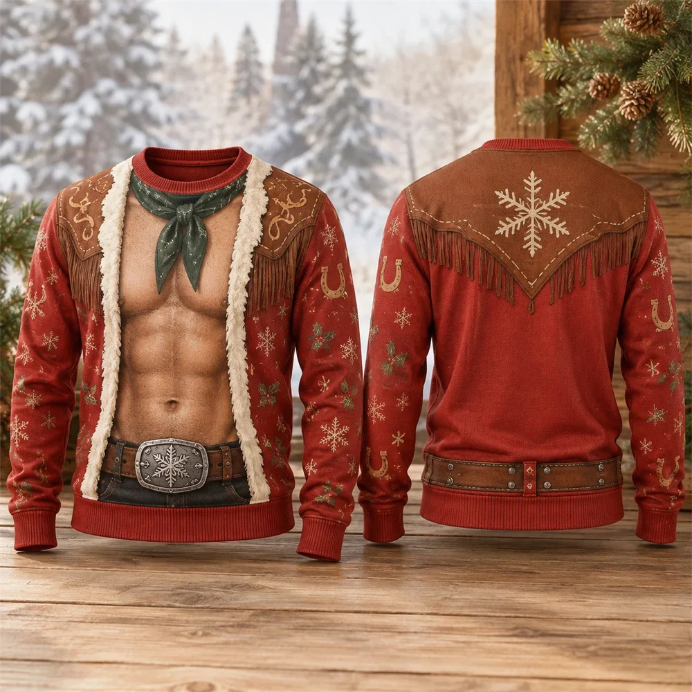 Christmas Costume 3D Print Fake Muscle Ugly Sweater For Men Holiday Funny Cosplay Santa Claus Crewneck Pullover Sweatshirt New