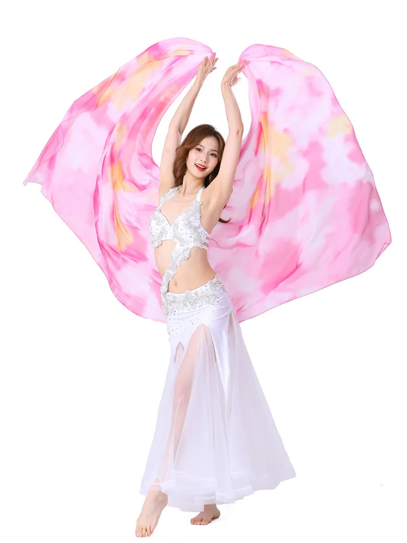 Belly Dance Scarf Dance Hand Scarf Practice Stage Performance Hand Tossed Scarf Gradient Tie-Dye Dance Accessories