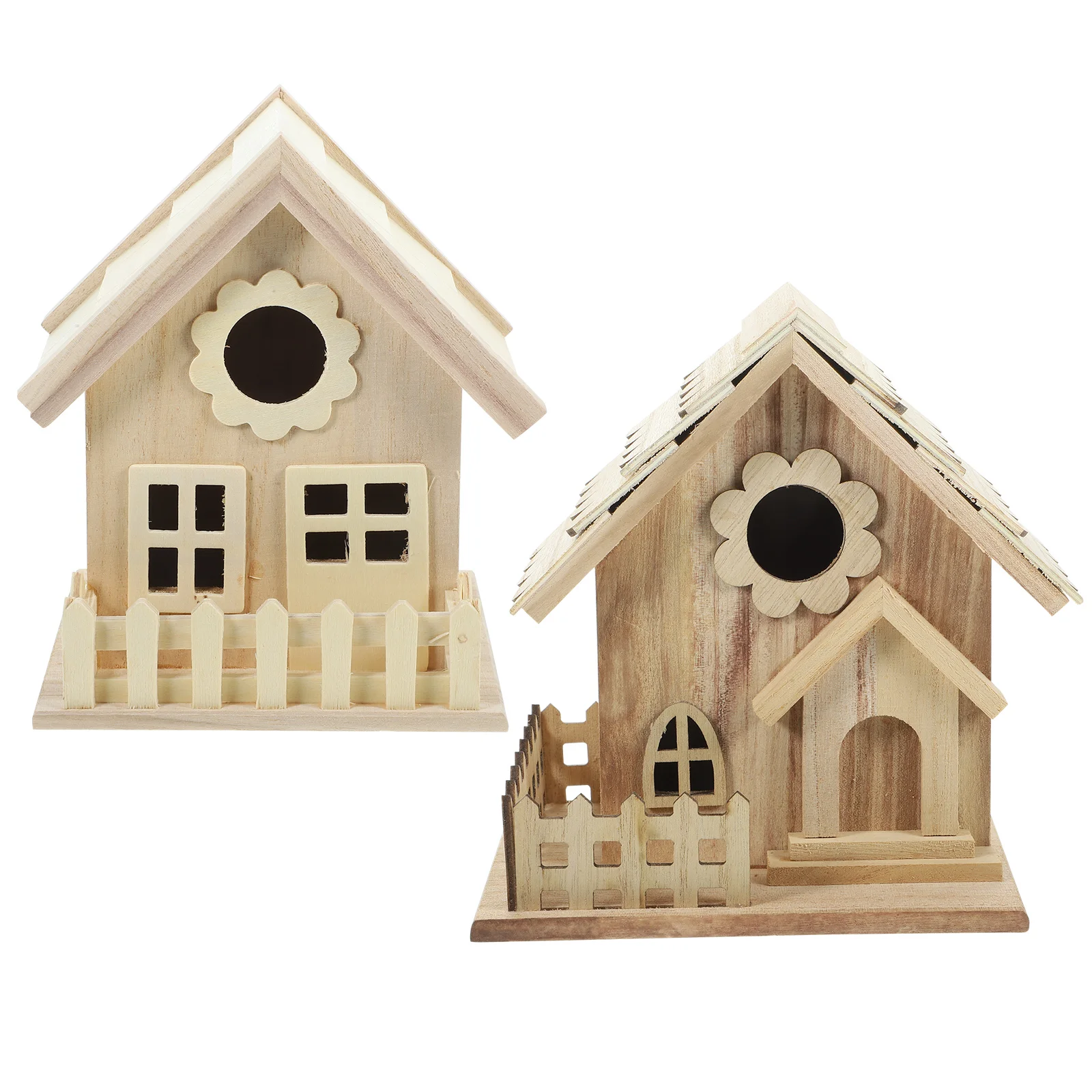 

2 Pcs Creative Bird Nest Decoration House for Garden Outdoor Hut Birds Feed Bed Wooden Birdhouse