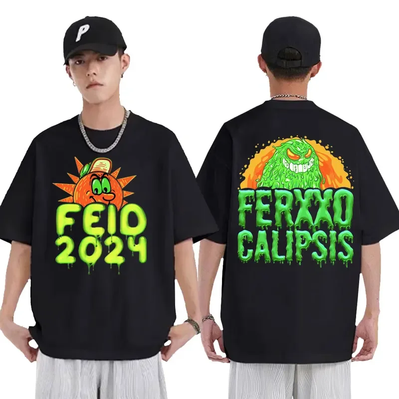 Limited Feid Ferxxocalipsis Album World Tour 2024 Double Sided T Shirts Men's Clothing Fashion Oversized 100% Cotton T-shirt Y2k