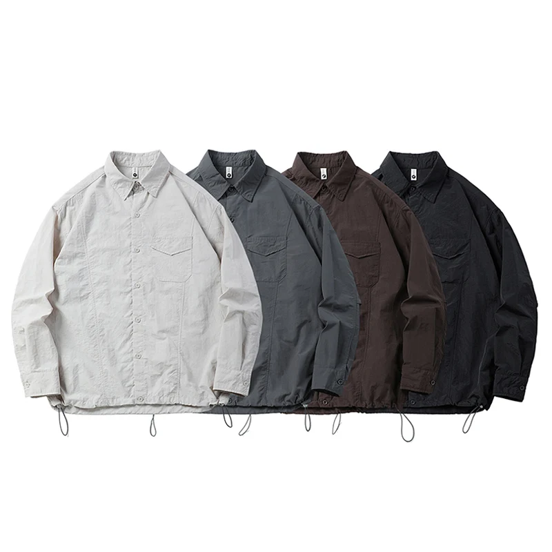 Japanese Streetwear Cityboy Oversize Shirts Men Loose Casual Long Sleeve Outdoor Quick Dry Cargo Shirts Couple Lightweight Coat