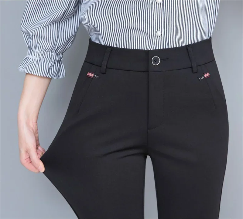 Office Stretch Straight Pants Korean Formal High Waist Pantalones Fashion OL Oversize Mom Trousers New