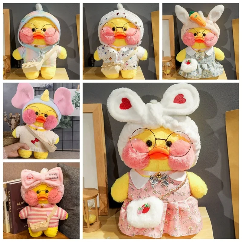 Cute 30cm Lalafanfan Cafe Yellow Ducks With Hoodie Stuffed Soft Toy Animal Dolls Pillow For Girls Children Birthday Gifts