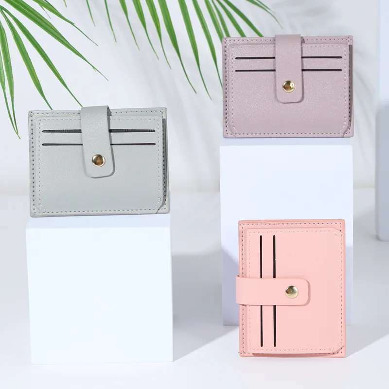 Neue frauen Minimalistischen Tasche Karte Tasche PU Leder Mode Klassische Einfarbig Kordelzug Snap Brieftasche Weibliche Ins