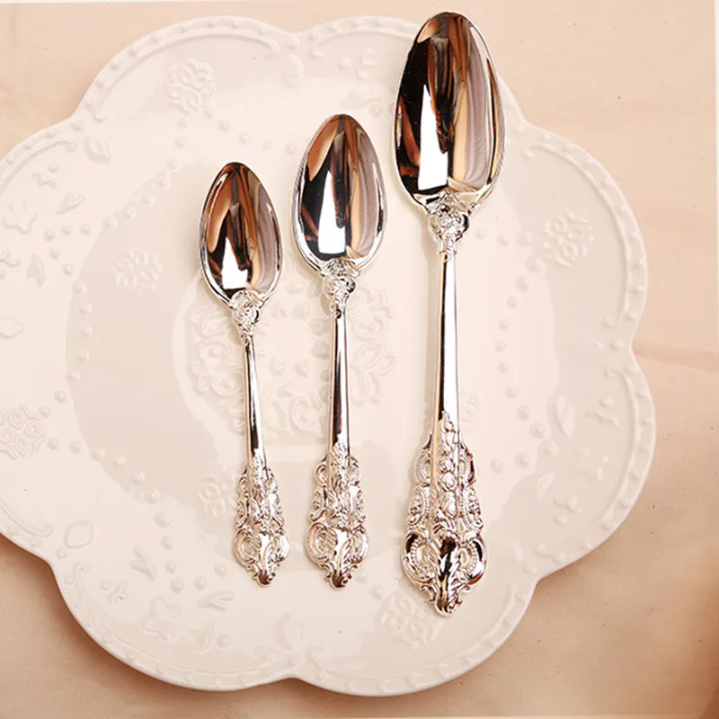 1pcs Luxury Western Silverware Silver Plated Cutlery Dinnerware Dinner Fork Spoon Teaspoon Soup Spoon Cake Spatula Restaurant