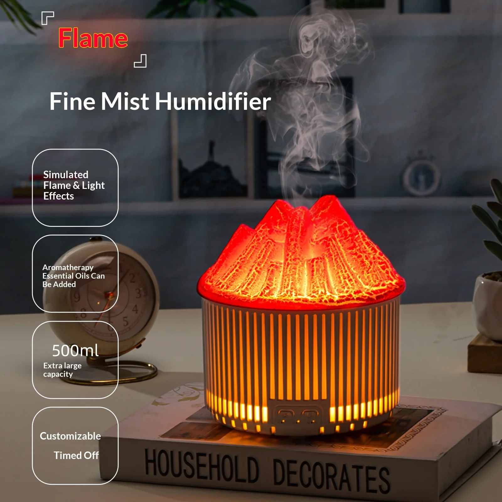 New Simulation Charcoal Humidifier Bonfire 200ML Humidifier Office Home Desktop Flame Aromatherapy Machine Aroma Diffuser