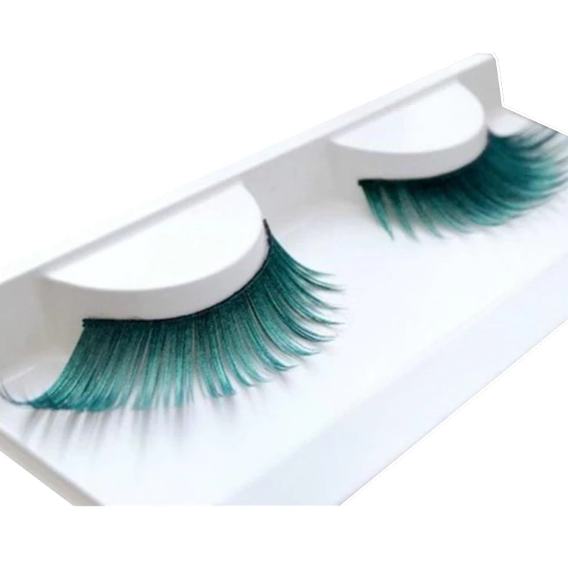 1 Pairs Stage Exaggerated Green False Eyelashes Party Perform Nightclub Natural Extend Long Eye lashes Makeup Tools