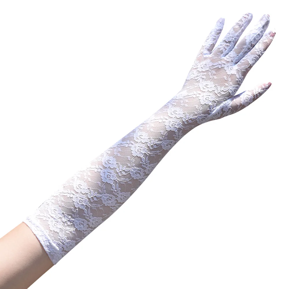 Women See Through Floral Lace Long Gloves Black White Red Sexy Elbow Length Mittens Party Evening Gloves Accessories