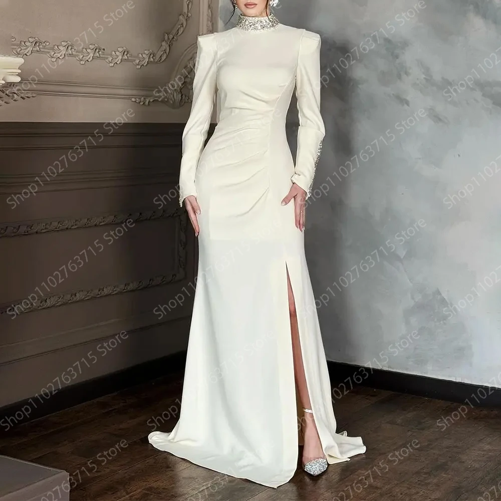 Customized Long Beads Evening Dresses for Women High-Neck Floor-Length Mermaid Prom Party Wedding Gala Special Events Dress 2024