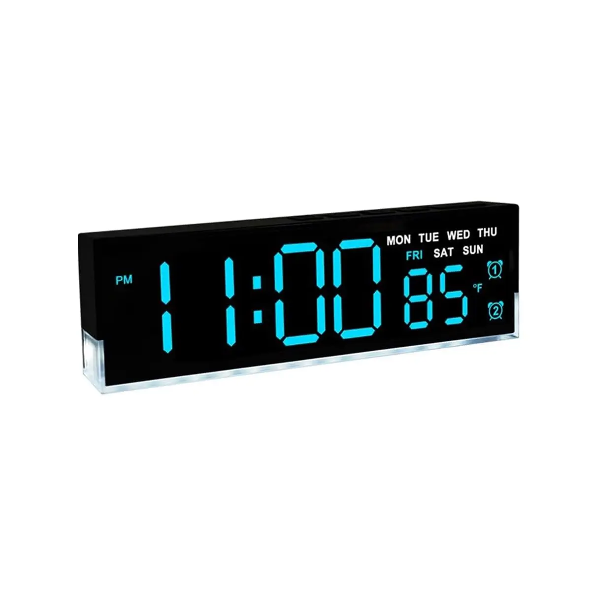 Choice Day 7 Inch LED Digital Alarm Clock with Dual Alarms & Bottom Glow｜Displays Time, Date, Day, Temperature｜3-Level Auto