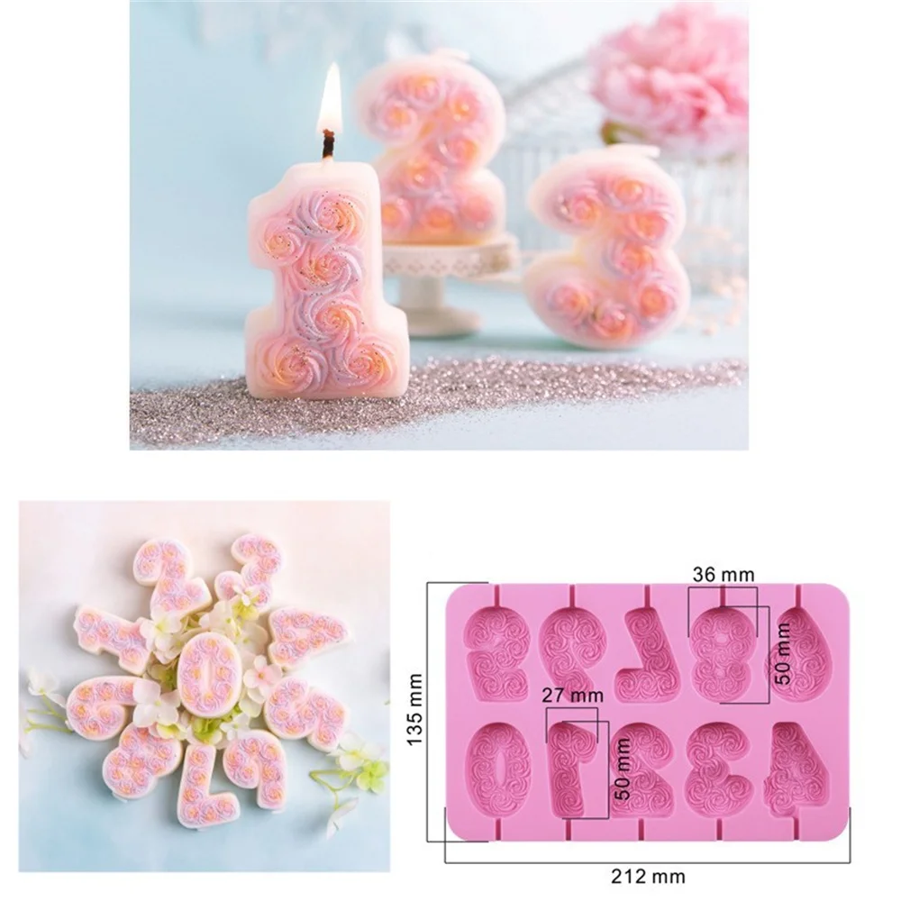 0-9 Digitale Rose Silikonform DIY Geburtstag Hochzeit Party Kuchen Kerze Schokoladenform