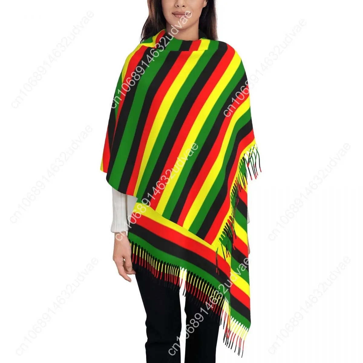 Rasta Colors Red Green Gold Bright Colored Striped Tassel Scarf Women Soft Jamaican Shawl Wrap Female Winter Fall Scarves