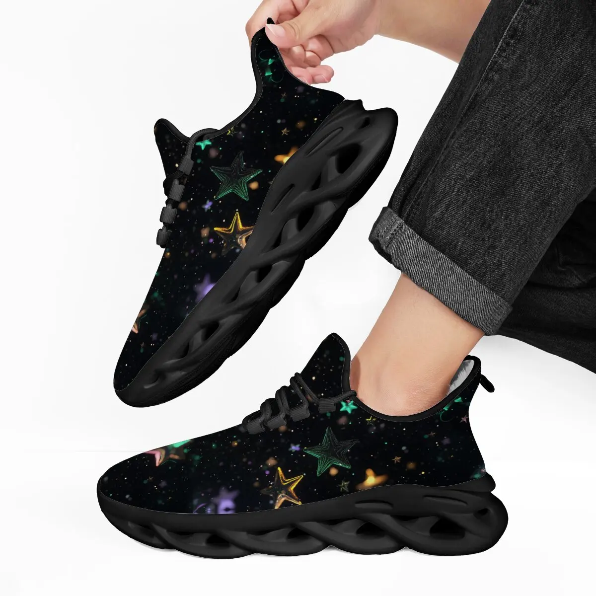 

Fashion Flat Walking Sneakers Non Slip Lightweight Sneakers Fleece Lined Cosmic Star Pattern Athletic Shoes Wear-resistant