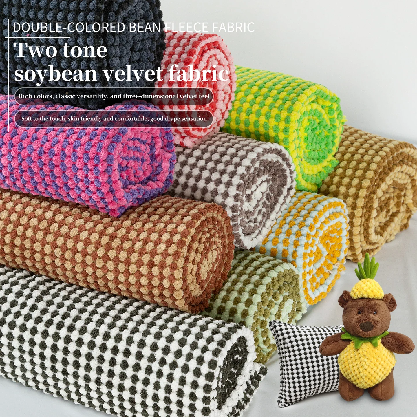 

Double-Sided Dimple Plush Fabric Two-Tone Soft Fleece for Home Textile Doll Clothing & DIY Crafts