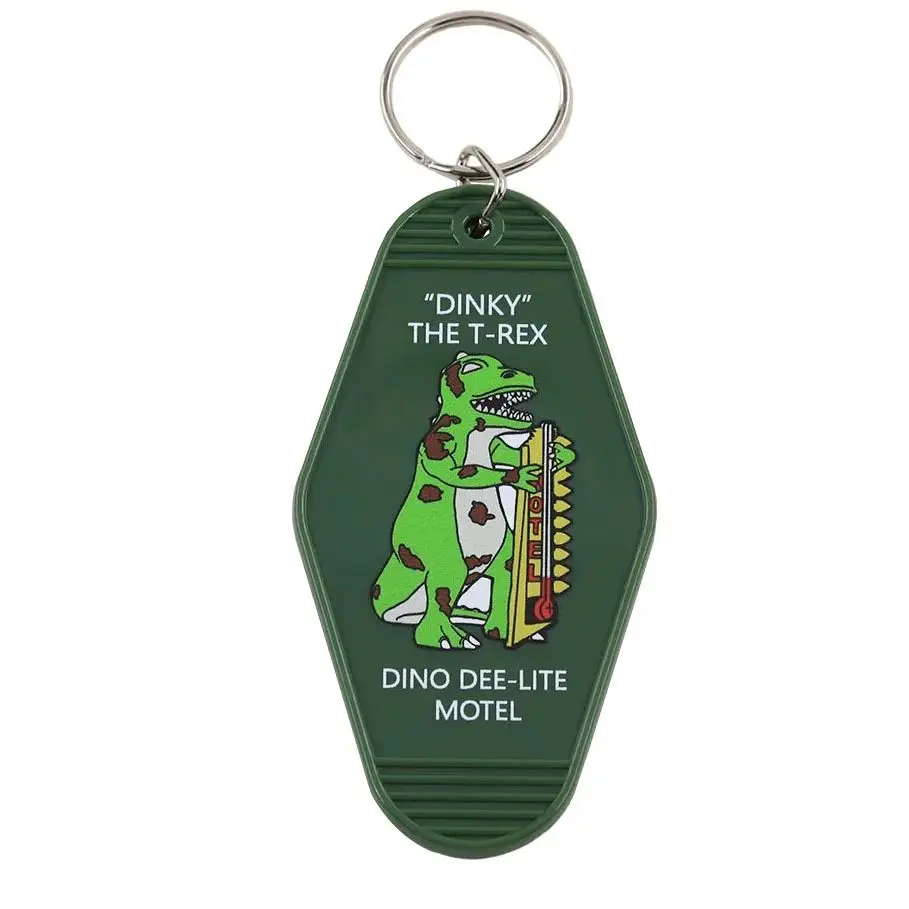 Radiation New Vegas Keychain Dino Dee-Lite Motel Key Tag Dinky The T-Rex Brooch Retro Hotel Key Fob Game Peripheral Fans Gift Je