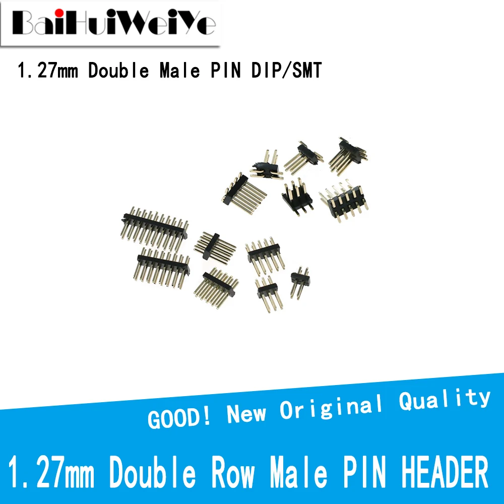 10 Uds DIP SMD SMT 2*2/3/4/5/6/7/8/9/10/12/16/20/40/PIN doble fila PIN macho encabezado 1,27 MM conector de tira de paso 2X/6/8/10/20
