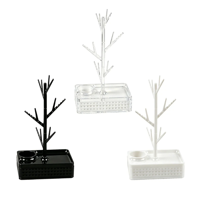 U4LF Dresser Top Jewelry Holder with Rotating Tree Hooks, Tray Storage, and Separated Display for Necklaces and Bracelets