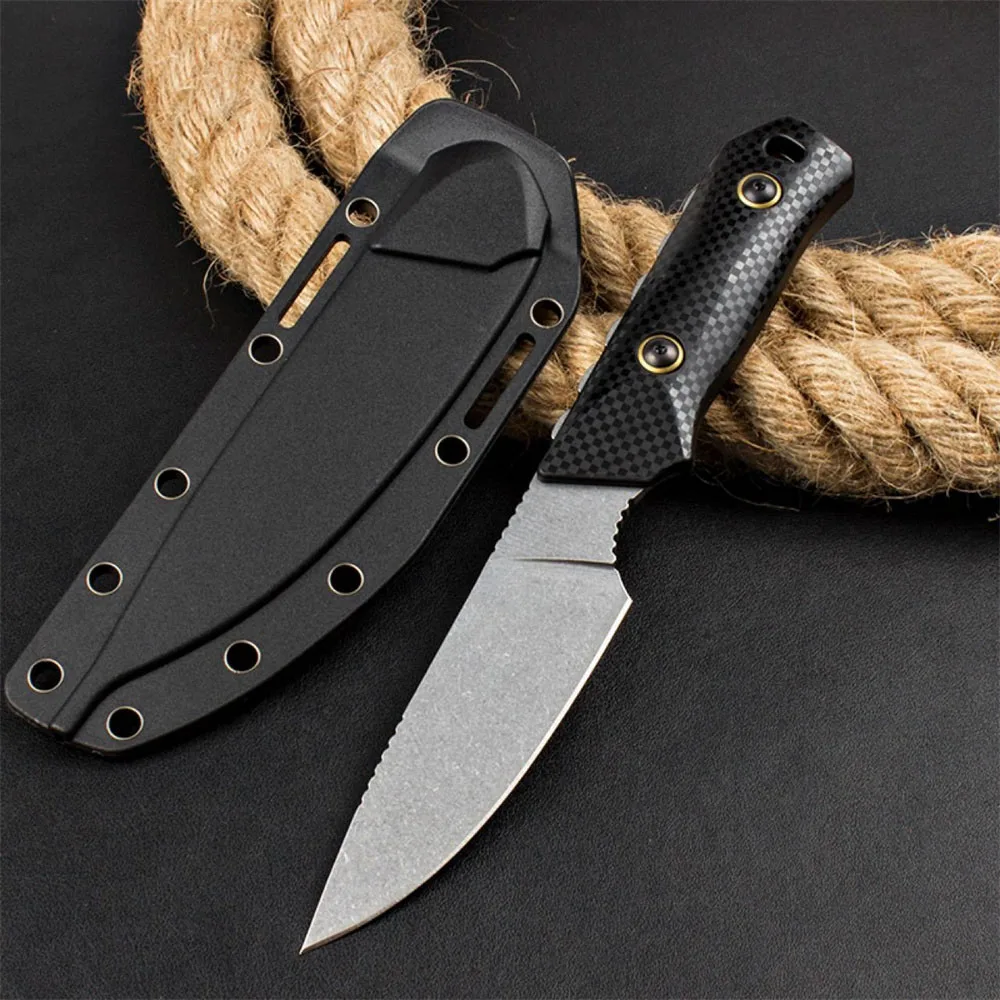 BM 15600OR Raghorn Santoprene Fixed Blade Knife Titanium Coating Blade Outdoor Tactical Military Survival Straight Knife