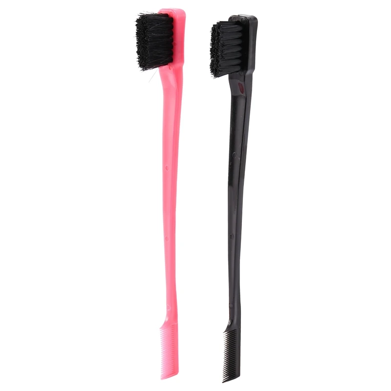 Double Sided Edge Control Hair Brush Comb Combo Pack 2 Pieces Pink And Black