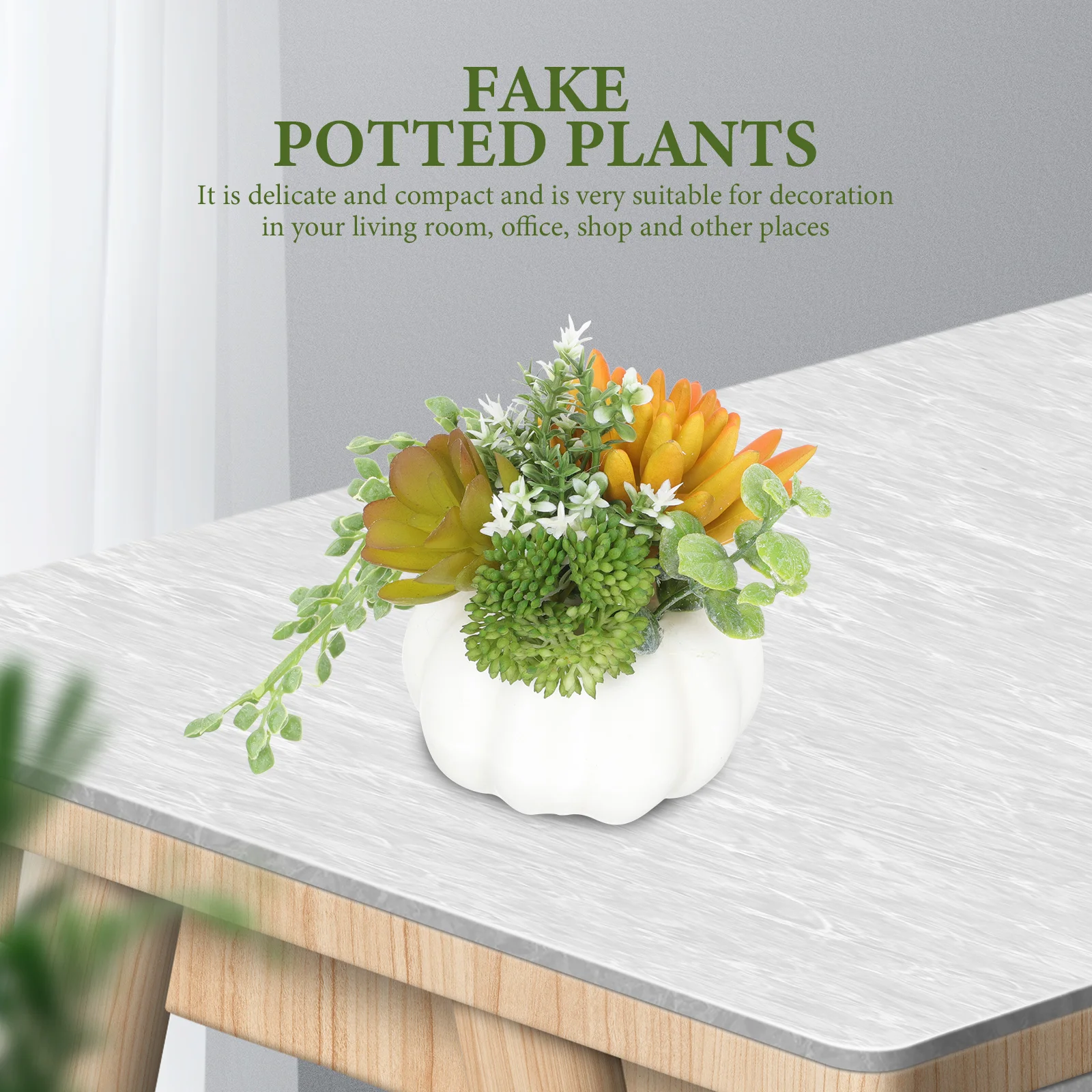 

Pumpkin Shape Bonsai Artificial Fake Plant Pot for Home Office Desk Decoration Simulated Potted Plant Greenery Ornament