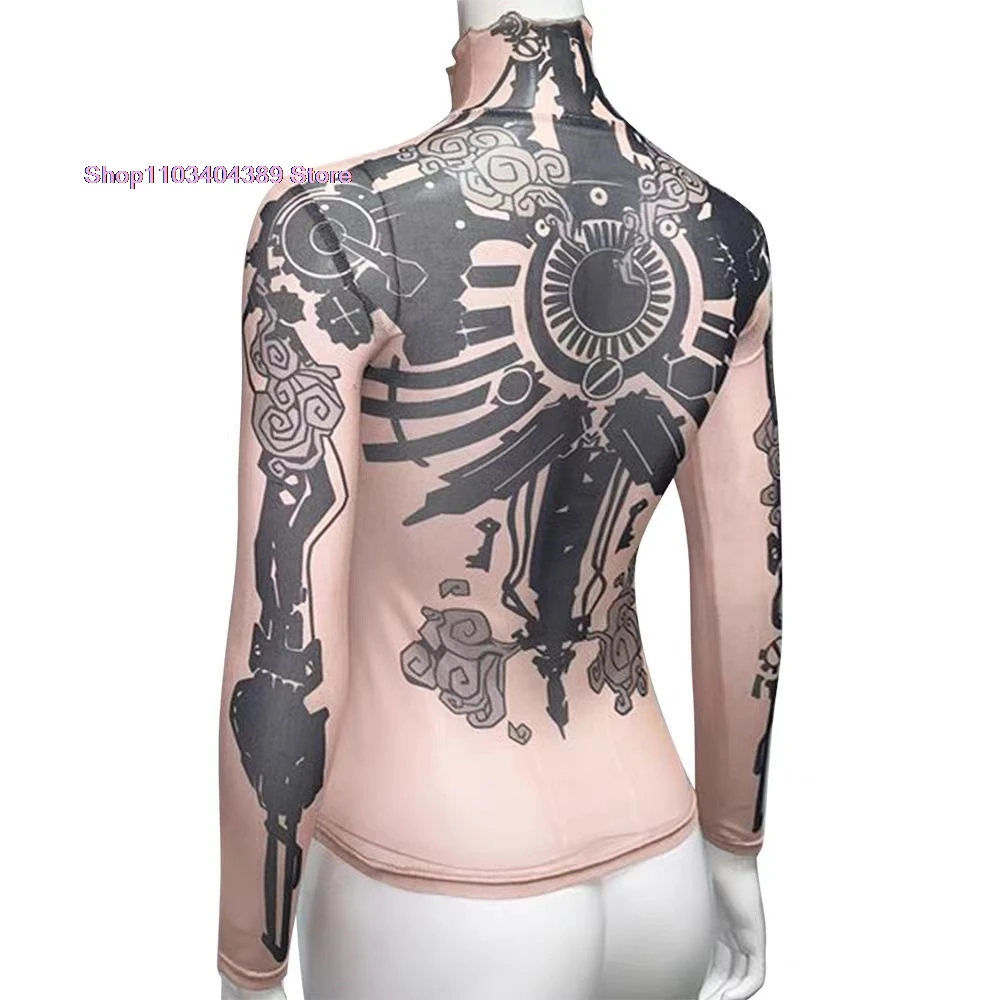 LoL Vi Cosplay Arcane Top Printing Tight Fitting Shirt Costume Adult Disguise Eyemask Outfit Women Halloween Carnival Party Suit