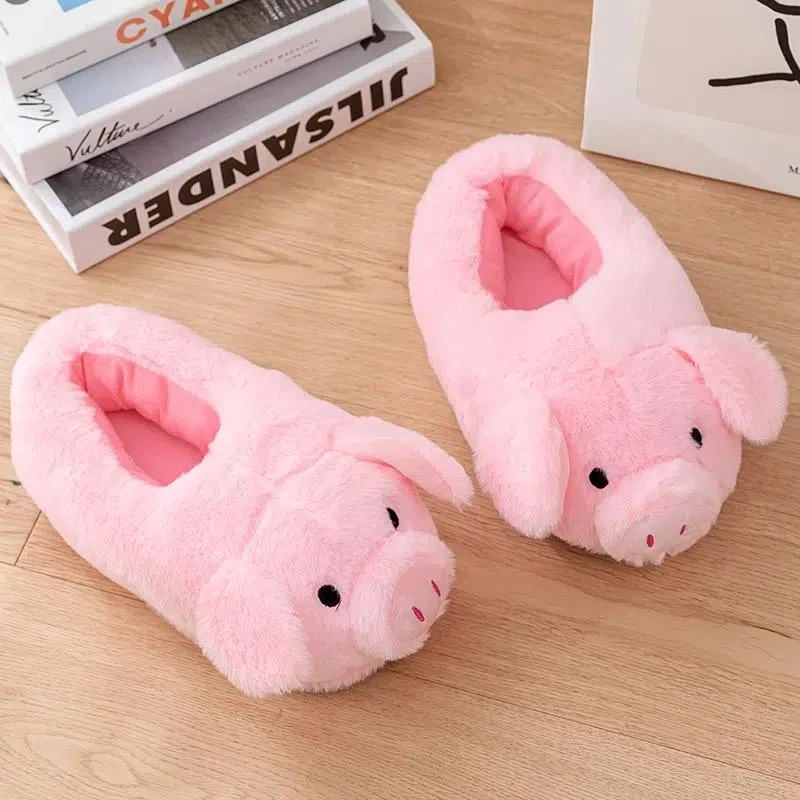 

2024 Feerldi ladies cute pink pig Shoes women warm indoor slippers soft short plush home floor slipper