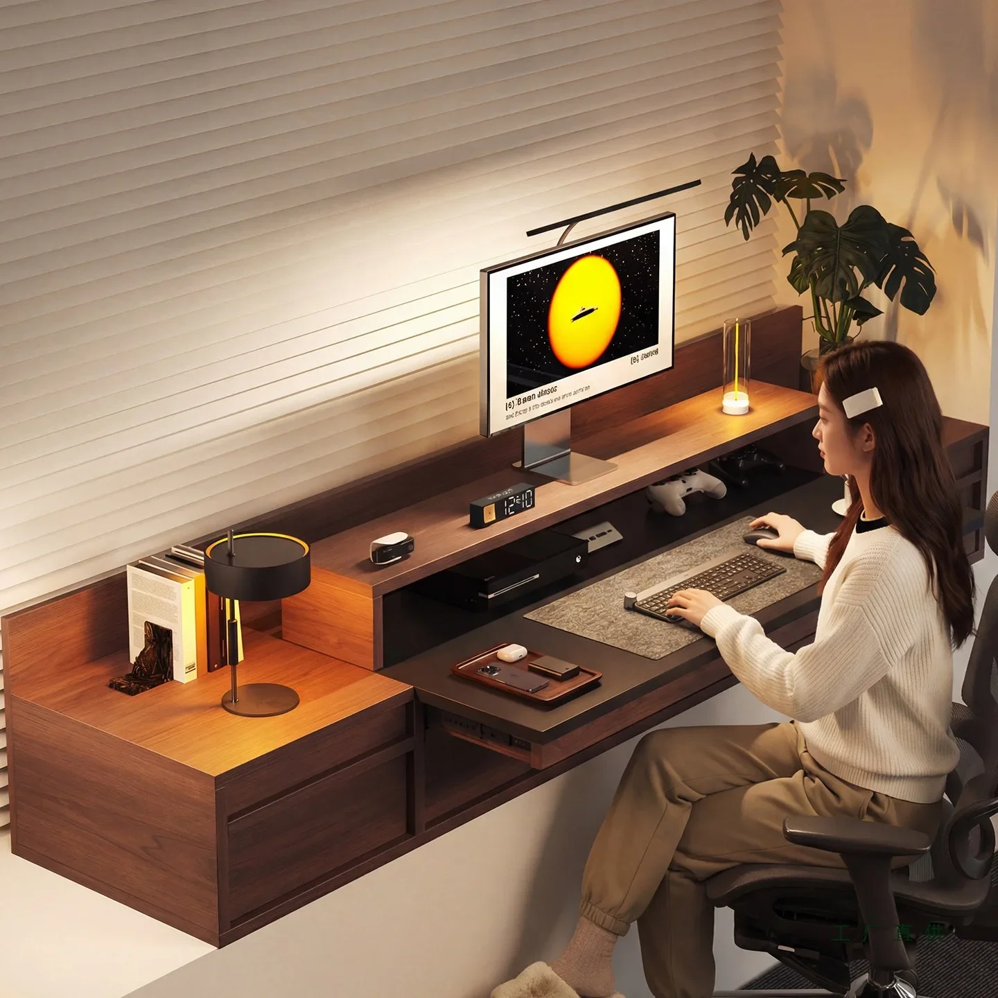 bay bedroom balcony retractable storage integrated computer desk solid wood light luxury high-end window sill cabinet