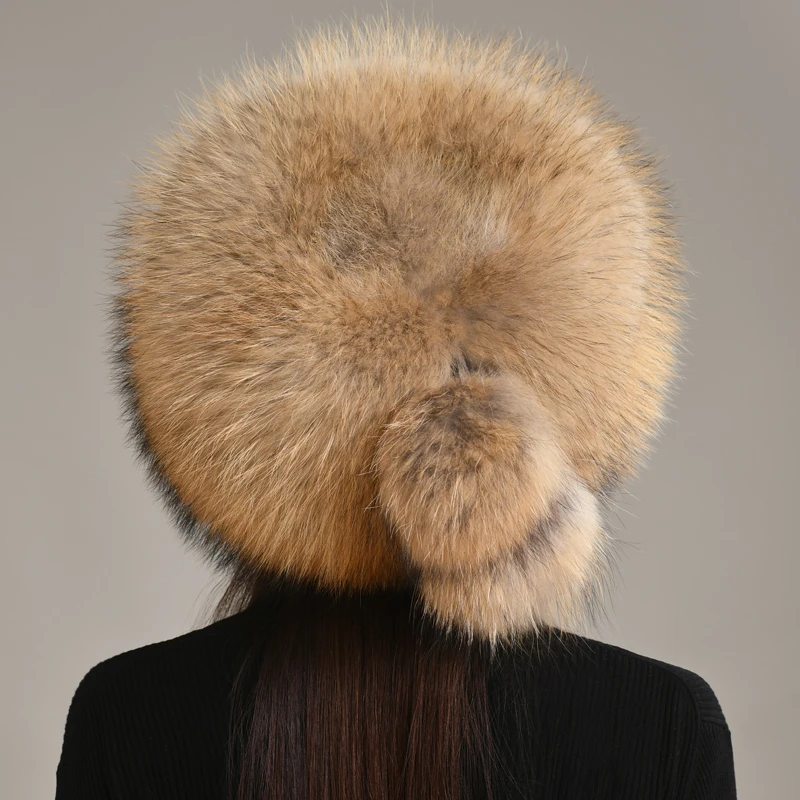 Natural Fox Fur Hat Russian Ushanka Female Winter Hat For Women Warm Fluffy Popular Style Female Tail Cap Fashion Real Fur Hats