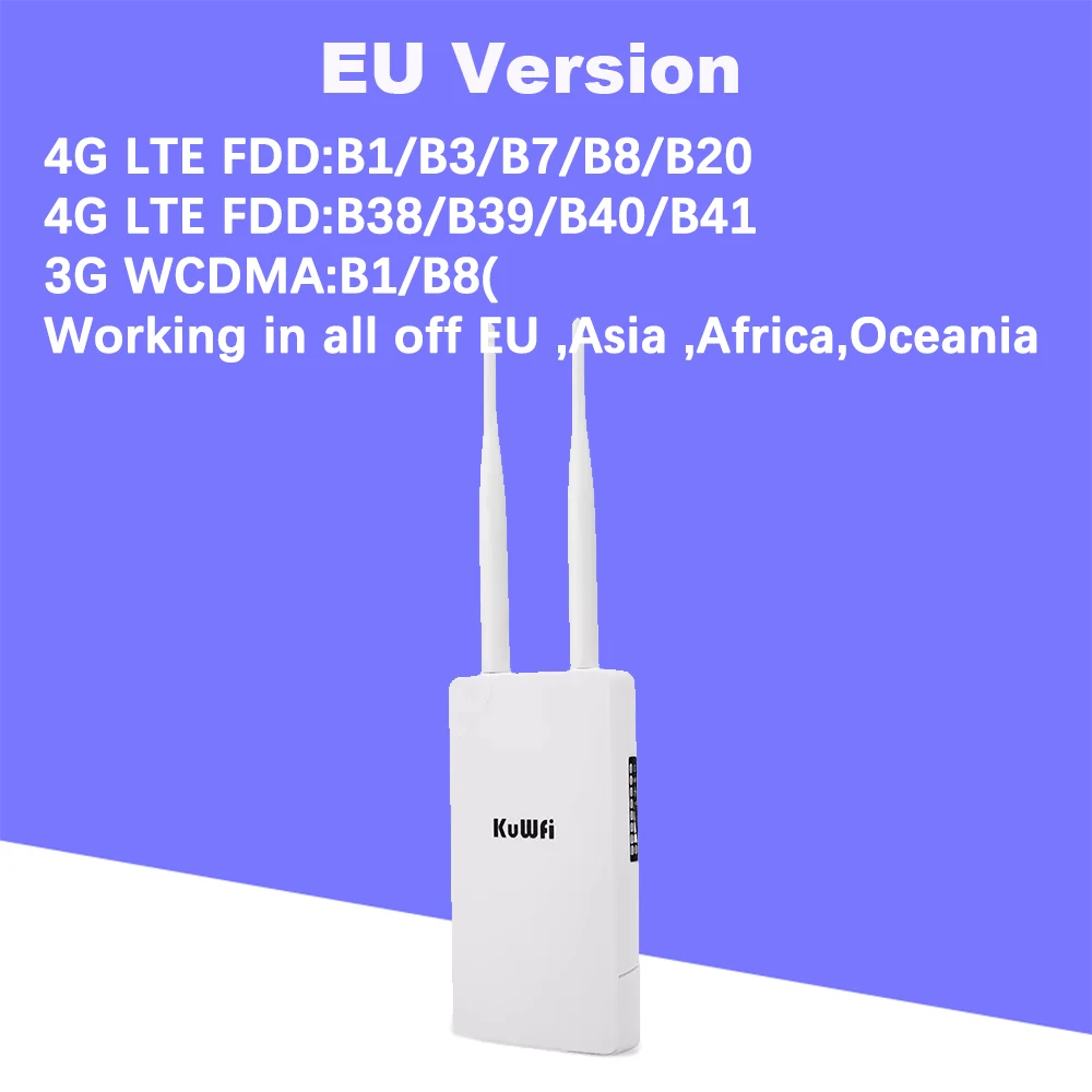 KuWFi Waterproof Outdoor 300Mbps WiFi Router CAT4 4G LTE Routers 3G/4G SIM Card Router Modem for IP Camera/Outside WiFi Coverage image 3