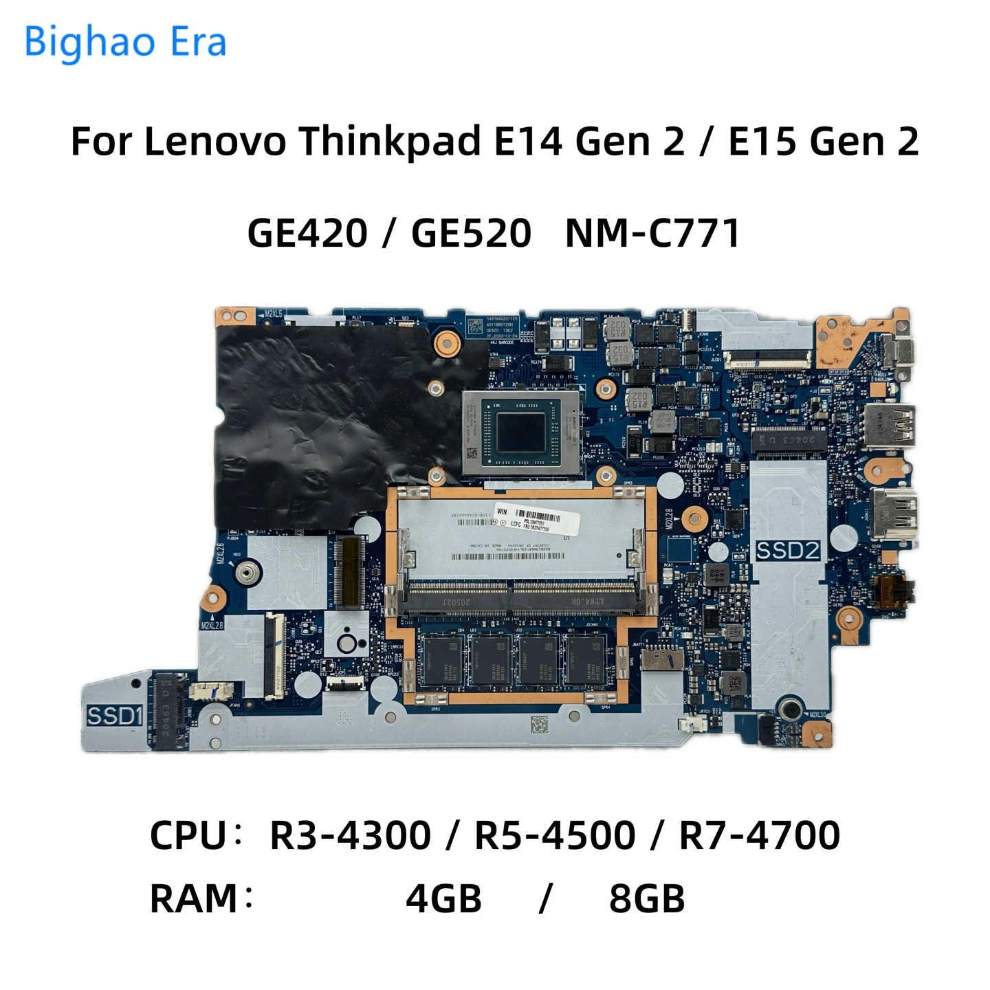 NM-C771 For Lenovo Thinkpad E14 Gen2 E15 Gen 2 Laptop Motherboard With R3-4300 R5-4500 R7-4700 CPU 4GB/8GB-RAM 5B20W77558 /77566