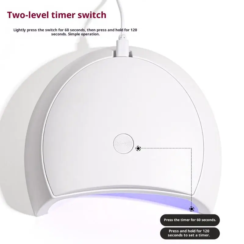 60Wミニネイルドライヤーマシン、ポータブルLED UVマニキュアランプ、2つのタイマーモード付きネイルランプ、ポリッシュやニスの乾燥用、USBケーブル付き