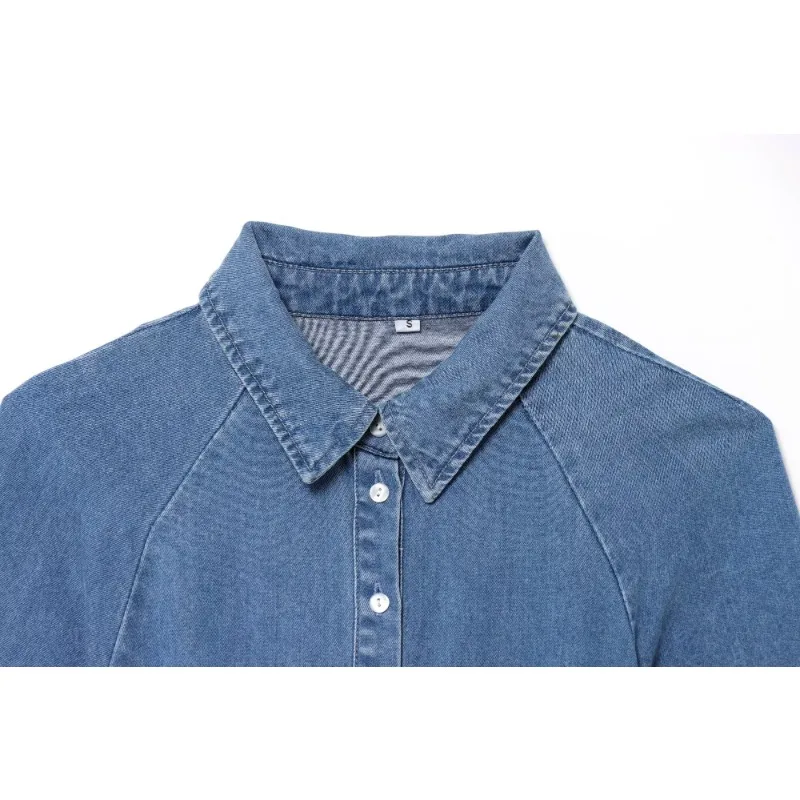 GELITAYIN Boho Chic Abito in denim abbottonato sul davanti Manica corta Orlo effetto consumato Cintura in vita Primavera Estate Abbigliamento casual