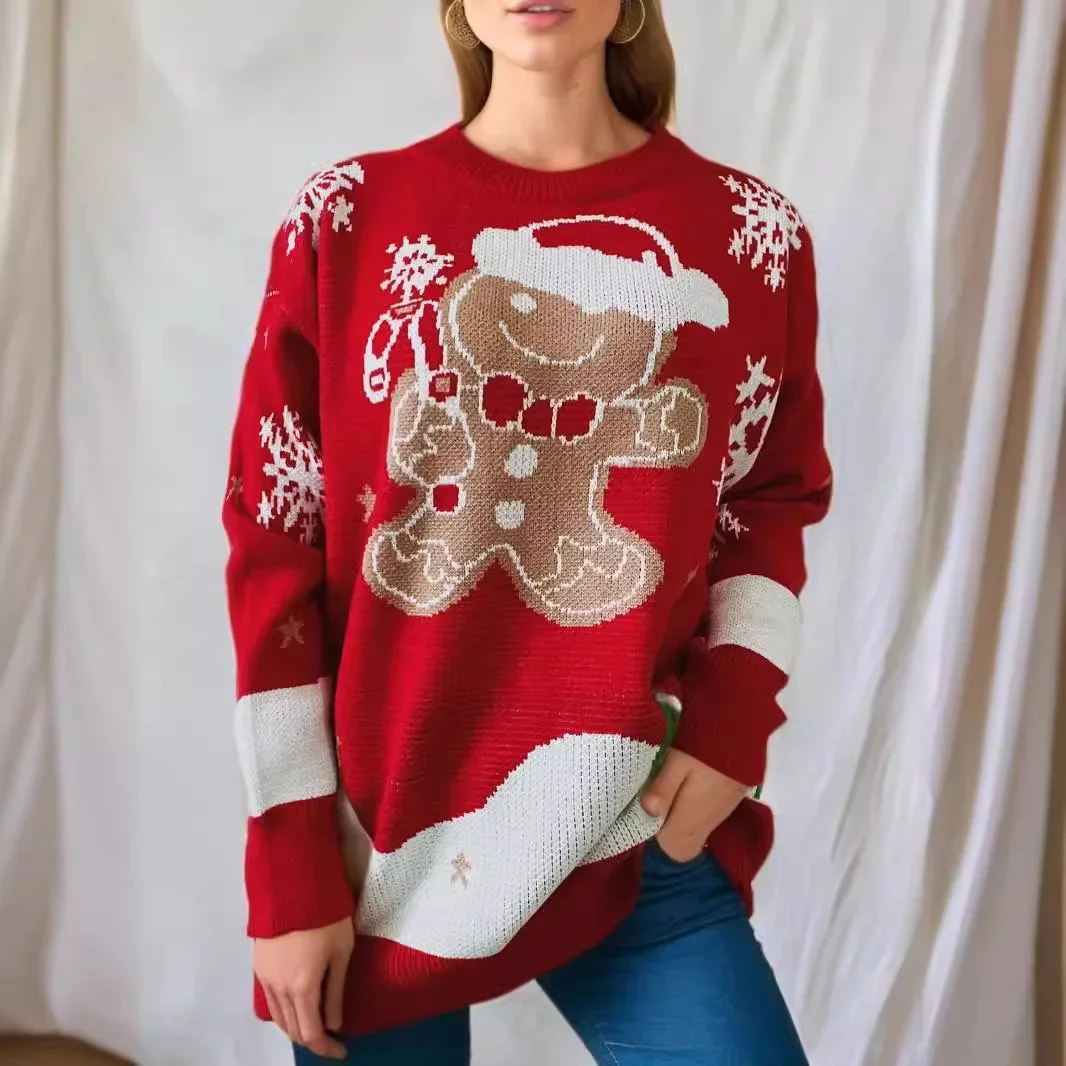 

Sweater Women Christmas Snowman Knitted Long Sleeve Round Neck Ladies Jumper Fashion Casual Winter Autumn Pullover Clothes 2025