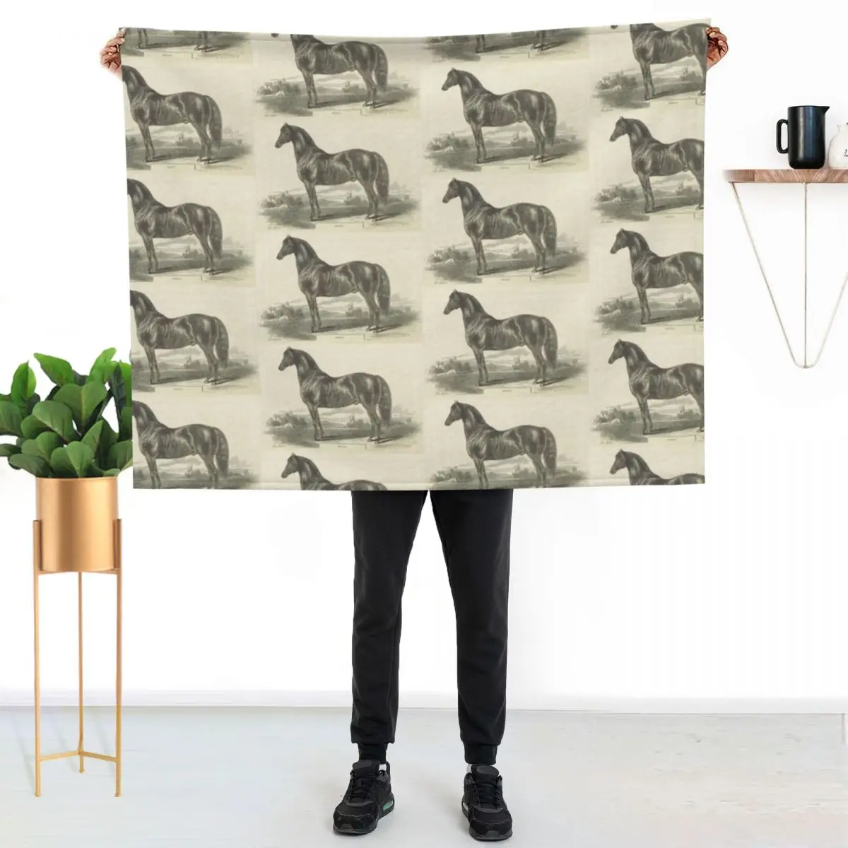 Vintage Morgan Horse Etching Throw Blanket couch cozy soft plush fuzzy picnic outdoor blanket
