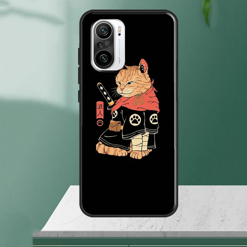 Ukiyo-e Samurai Cat Neko Ramen Case For POCO F5 X3 X4 X5 Pro C40 M4 M5s F3 F4 GT Cover For Xiaomi 13 12 Lite 11T 12T Pro