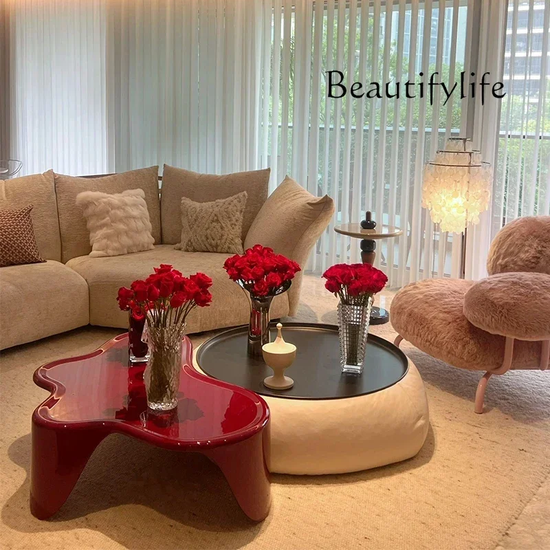34-N47 New coffee table living room home post-modern pebble red special-shaped oval cloud paint