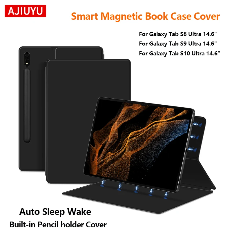 

Smart Book Cover For Samsung Galaxy Tab S8 Ultra 14.6" Magnetic Case For Tab S9 Ultra S10 Ultra 14.6 Inch Pencil Holder Cover